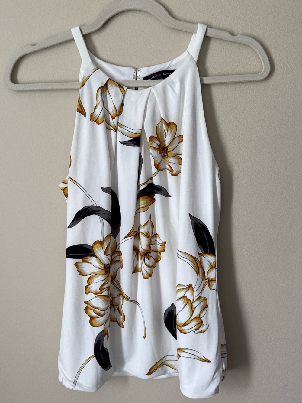 White House Black Market White Floral Halter Camisole with Gold Accents